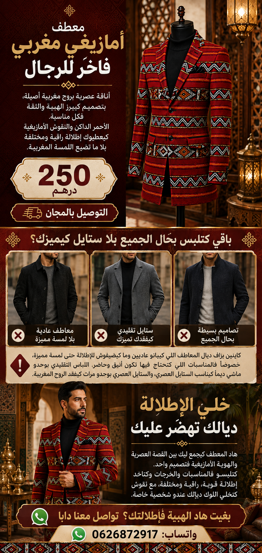 معطف أمازيغي مغربي فاخر للرجال